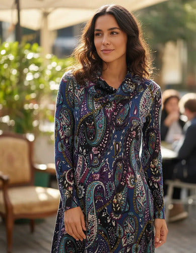 Vestido De Lanilla Estampado Violeta Estampado M