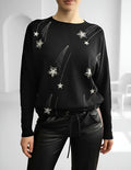 Sweater Tejido Importado Detalles  Strass Estrellas Negro U