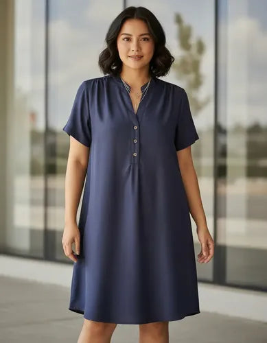 Vestido Cuello Mao Talle Grande Xl A 6xl
