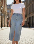 Falda Jean Pollera Larga Cargo Celeste Liso S