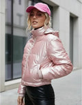 Puffer Campera  De Abrigo  Importada Corta Metalizada Rosa Claro Xl Lisa