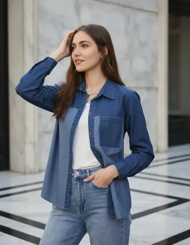 Camisa De Jean Denim Bicolor Talle Grande