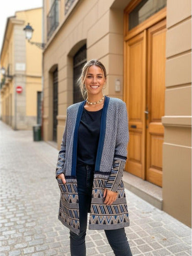 Saco Blazer Tapado Boho Largo Importado Azul L