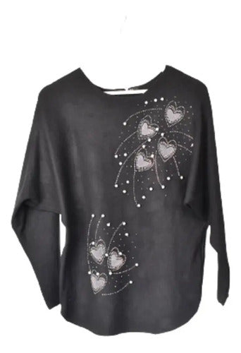 Sweater  Importado Corazones Strass Cod. 295 Negro Único