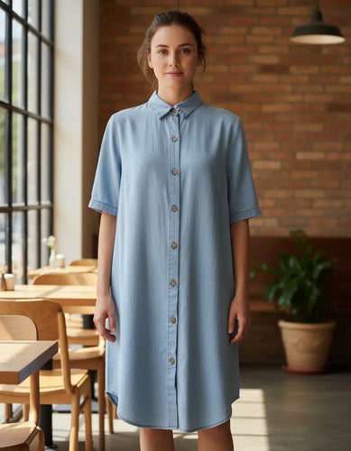 Vestido Jean Abotonado Amplio Nuevo 2da Selección Celeste Lisa L