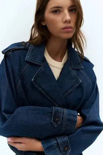 Campera De Jean Oversize Corta Azul Único Liso