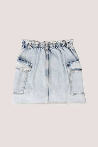 Falda Mini Pollera Denim Cargo Jean Celeste Liso M