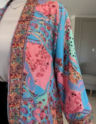 Saco Kimono Seda Hindu Multicolor Unico