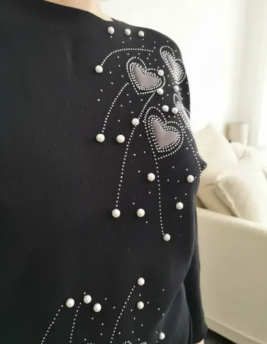 Sweater  Importado Corazones Strass Cod. 295 Negro Único