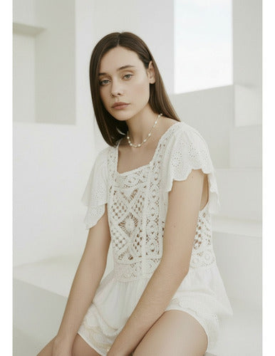 Blusa Sin Mangas De Crochet Y Broderie