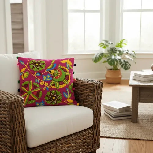 Funda De Almohadón Bordada Importada India 45 X 45