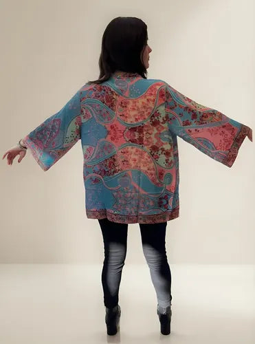 Saco Kimono Seda Hindu Multicolor Unico