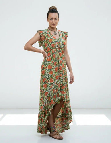Vestido  Largo Irregular Importado  Boho Estampado India