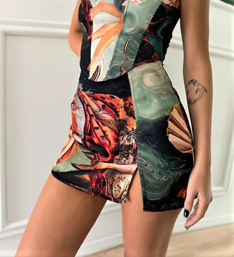 Mini Pollera Falda Venus Multicolor Estampado M