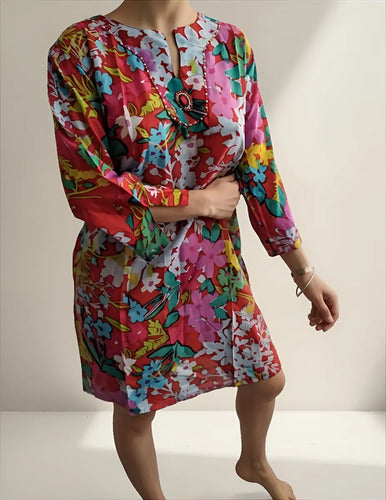 Blusa Camisa Túnica Importada Estampada Playa India