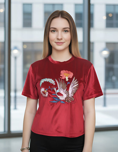 Remera De Chifón Bordada