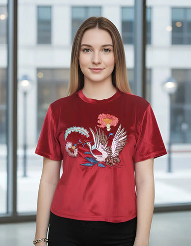 Remera De Chifón Bordada