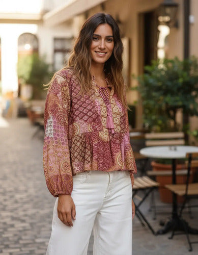 Blusa Hindú Modelo Amplio Rosa Estampado Único