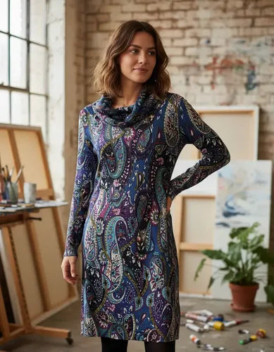 Vestido De Lanilla Estampado Violeta Estampado M