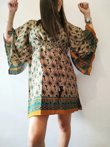 Vestido Blusa Túnica De Seda Hindú Importado Amplio Boho