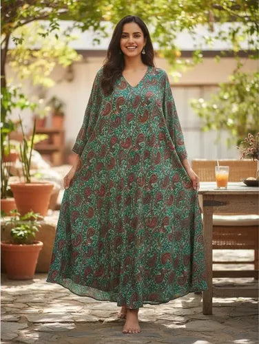 Vestido Largo Seda Hindu Importado Talle Grande Xxl