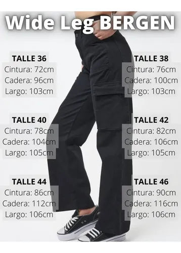 Jean Wide Leg Cargo Bergen Negro Liso 36