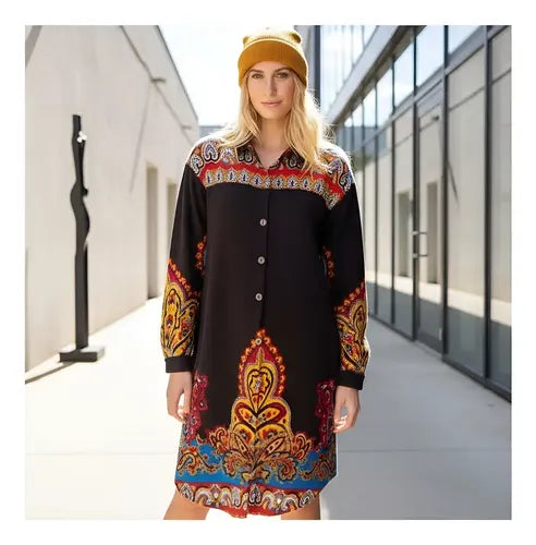 Camisa Vestido Largo Lanilla Importado Mandalas Estilo Boho