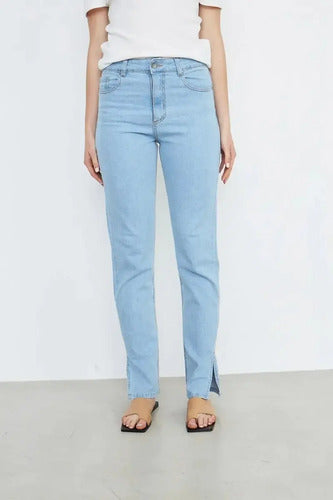 Pantalón Jean Celeste Ancho Tajos Nuevo 2da Selección Celeste Liso 42