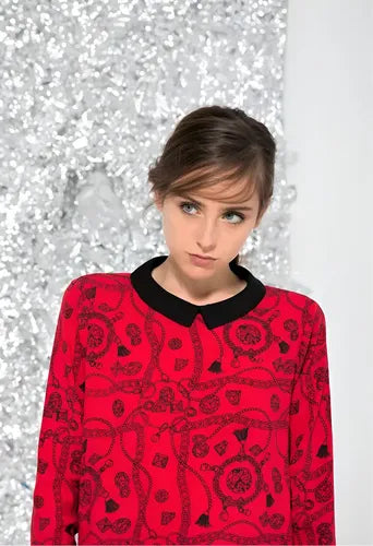 Camisa Blusa De Diseño Estampada  Rojo Estampado 1