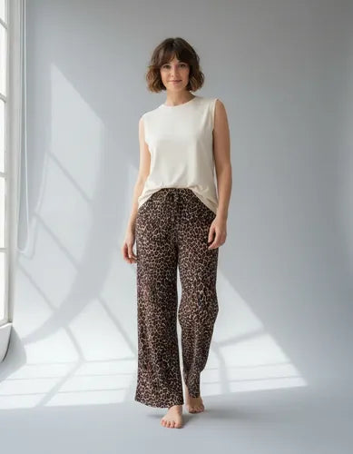 Pantalón Palazzo De Waffle Animal Print Marrón Animal Print Único