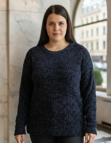 Sweater Pullover Tejido Boucle Azul Liso Unico