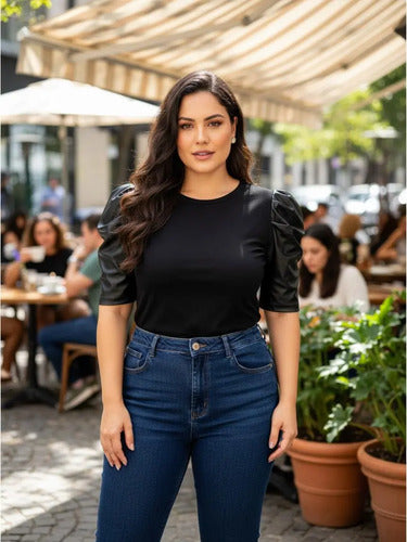 Remera  Modal Mangas Princesa De Eco Cuero Talle Grande