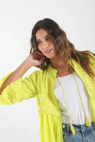 Saco Chaqueta De Broderie De India Nuevo 2da Selección Verde Flour L Lisa