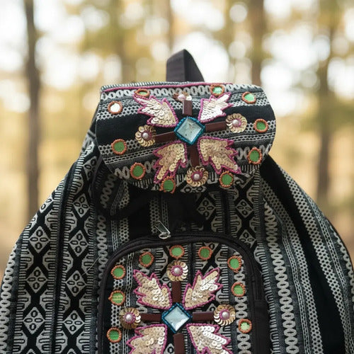 Mochila Bordada Estilo Folk Lentejuelas