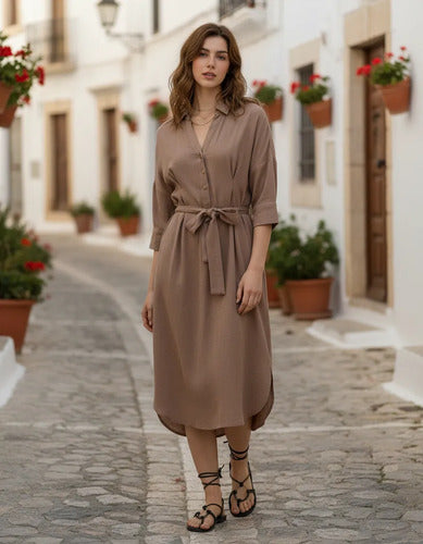 Vestido Camisero De Lino