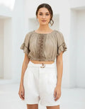 Camisa Blusa Paisana Importada Corta Marrón Claro L