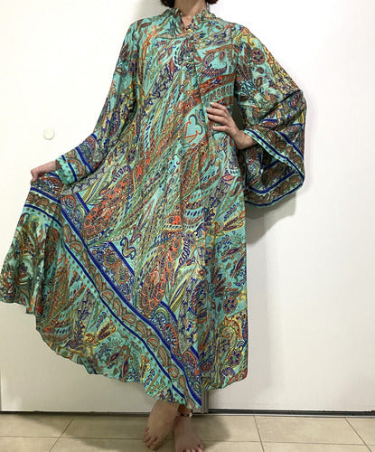 Vestido Mangas Oxford Importado Seda Hindú