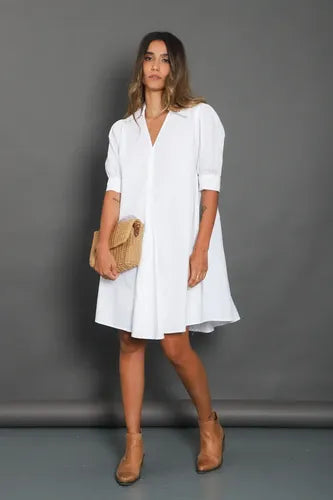 Vestido Manga Corta Boho Crudo Lisa M