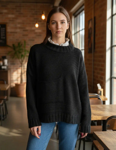 Sweater Tejido Con Bolsillo Oversize Amplio