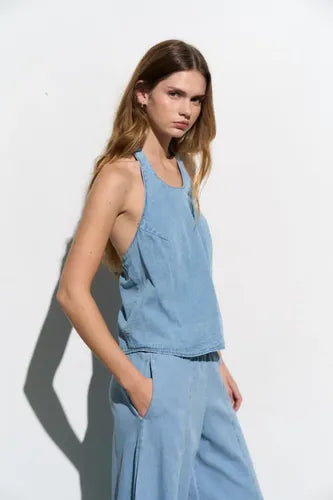 Top De Jean Denim Nuevo 2da Selección Celeste Liso L