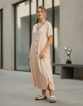 Vestido Largo Escote En V Beige 40