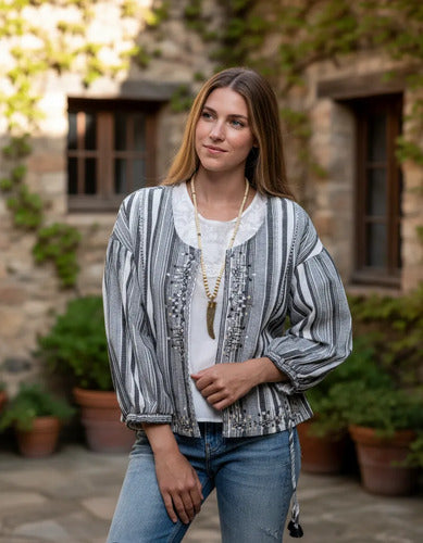 Saco Chaqueta Bordada Importada India Talle M Negro Bordado M
