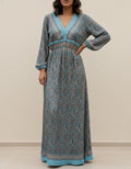 Vestido Largo De Seda Hindú Modelo Amplio Mod. 84 Turquesa Estampado Único