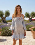 Vestido Importado India Tipo Rapsodia Vars Envio Gratis Celeste Con Beige Liso L