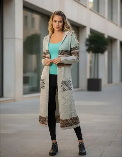 Saco Largo Tapado Tejido Importado Estilo Boho Folk
