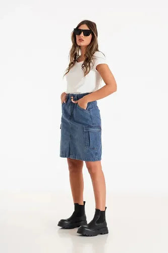 Falda Pollera De Jean Denim Cargo