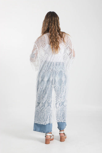 Kimono Boho Largo Amplio Blanco Único