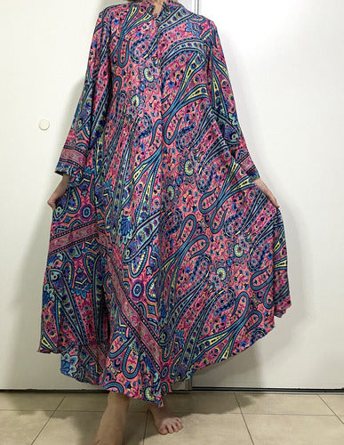 Vestido Mangas Oxford Importado Seda Hindú