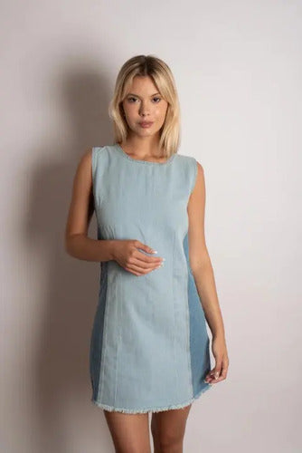 Vestido Jean Sin Mangas Denim Bicolor Celeste S