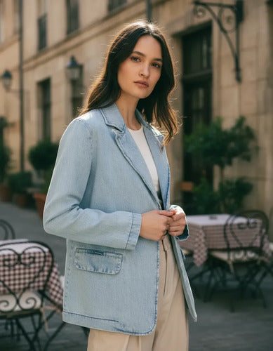 Saco Blazer De Jean Nuevo 2da Selección Celeste L Liso